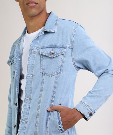 jaqueta jeans azul claro masculina