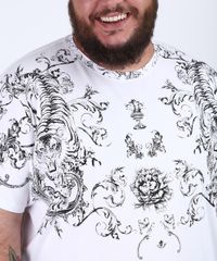 Camiseta-Masculina-Plus-Size-com-Arabescos-e-Tigre-Manga-Curta-Gola-Careca-Branca-9953077-Branco_4