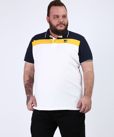 Polo-de-Piquet-Masculina-Plus-Size-Tradicional-com-Recortes-e-Bordado-Manga-Curta-Branca-9954195-Branco_1
