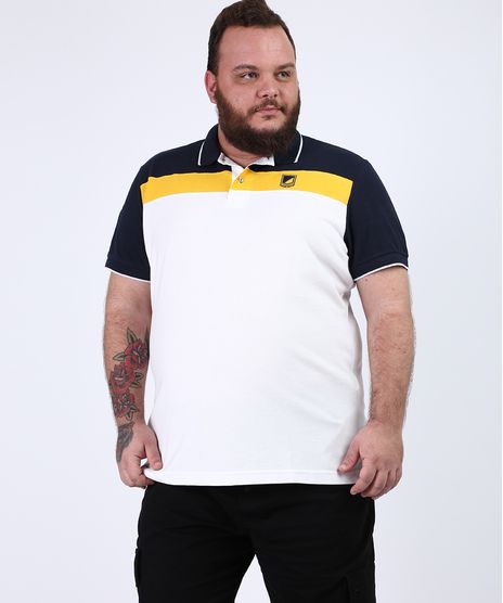 Polo-de-Piquet-Masculina-Plus-Size-Tradicional-com-Recortes-e-Bordado-Manga-Curta-Branca-9954195-Branco_1
