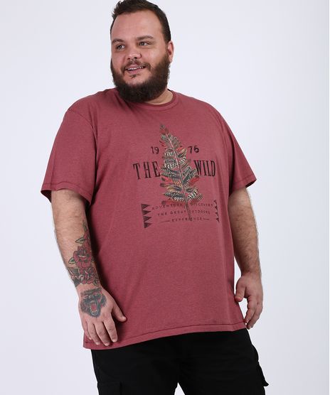 Camiseta-Masculina-Plus-Size--The-Wild--Manga-Curta-Gola-Careca-Vinho-9955113-Vinho_1