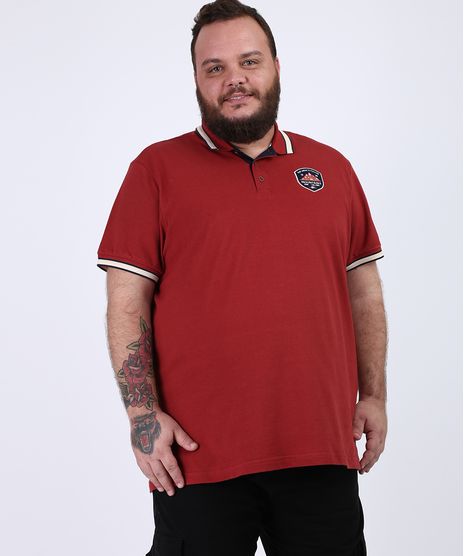 Polo-de-Piquet-Masculina-Plus-Size-Tradicional-com-Patch-Manga-Curta-Vermelha-9952431-Vermelho_1