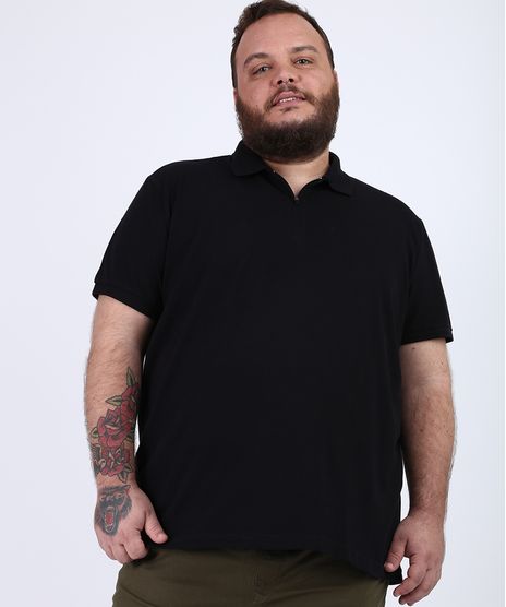 Polo-de-Piquet-Masculina-Plus-Size-Comfort-com-Ziper-Manga-Curta-Preta-9956352-Preto_1