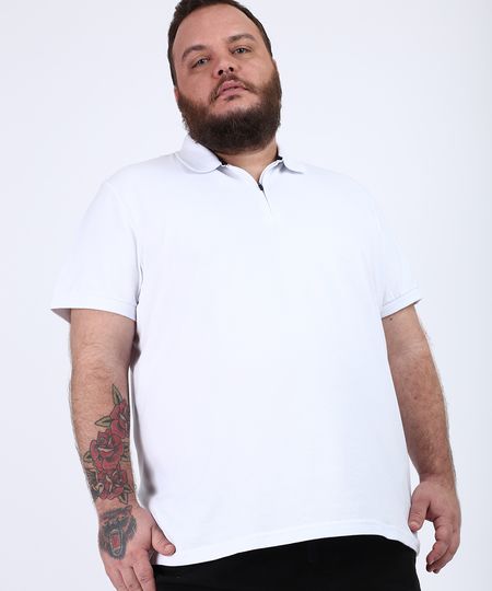 Polo-de-Piquet-Masculina-Plus-Size-Comfort-com-Ziper-Manga-Curta-Branca-9956353-Branco_1