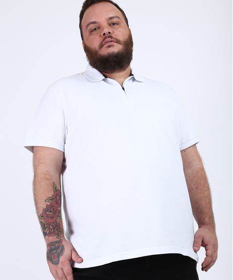 Polo-de-Piquet-Masculina-Plus-Size-Comfort-com-Ziper-Manga-Curta-Branca-9956353-Branco_1