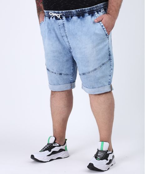Bermuda-Jeans-Masculina-Plus-Size-Marmorizada-Relaxed-com-Recorte-Azul-Claro-9956626-Azul_Claro_1