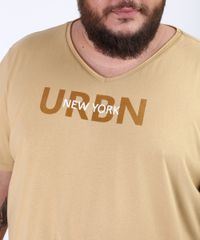 Camiseta-Masculina-Plus-Size--New-York--Manga-Curta-Gola-V-Bege-9956878-Bege_4