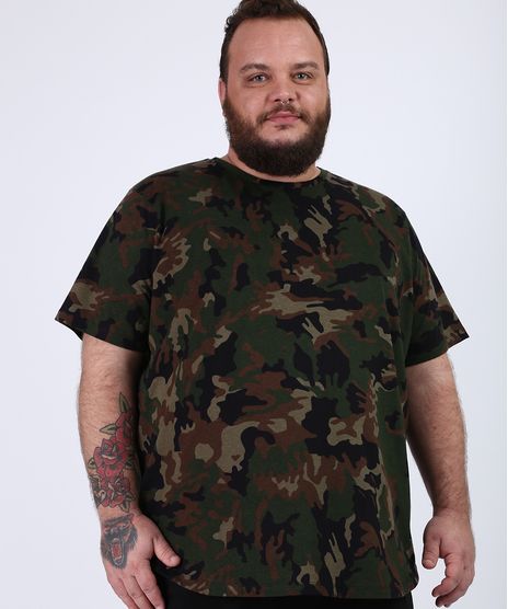 Camiseta-Masculina-Plus-Size-Estampada-Camuflada-Manga-Curta-Gola-Careca-Verde-Militar-9958546-Verde_Militar_1