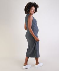 Vestido-Feminino-Gestante-Midi-Canelado-Transpassado-com-Franzido-Sem-Manga-Cinza-Mescla-Escuro-9955983-Cinza_Mescla_Escuro_2