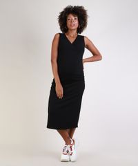 Vestido-Feminino-Gestante-Midi-Canelado-Transpassado-com-Franzido-Sem-Manga-Preto-9955983-Preto_1