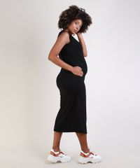 Vestido-Feminino-Gestante-Midi-Canelado-Transpassado-com-Franzido-Sem-Manga-Preto-9955983-Preto_3