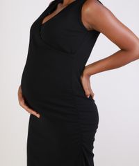 Vestido-Feminino-Gestante-Midi-Canelado-Transpassado-com-Franzido-Sem-Manga-Preto-9955983-Preto_4