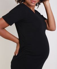 Vestido-Feminino-Gestante-Midi-com-Franzido-Manga-Curta-Preto-9955992-Preto_4
