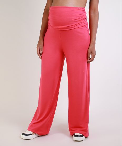Calca-Feminina-Gestante-Pantalona-Cintura-Alta-com-Franzidos-Pink-9956003-Pink_1