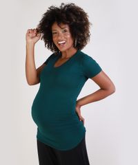 Blusa-Feminina-Gestante-Longa-com-Franzidos-Manga-Curta-Decote-Redondo-Verde-Escuro-9956009-Verde_Escuro_1