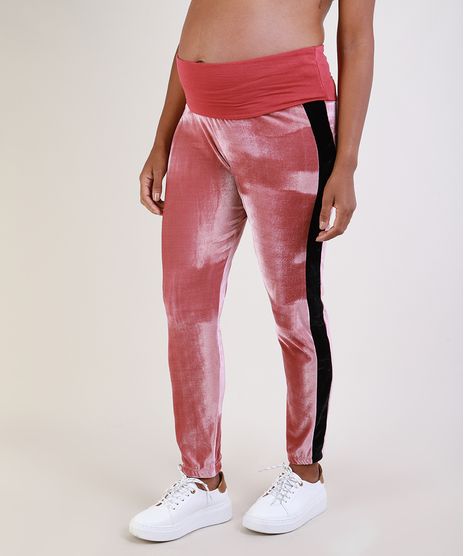 Calca-de-Veludo-Feminina-Gestante-Jogger-Cintura-Alta-com-Faixa-Lateral-Rosa-Escuro-9956022-Rosa_Escuro_1