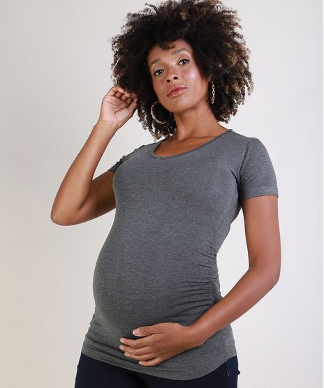 Blusa-Feminina-Gestante-Longa-com-Franzidos-Manga-Curta-Decote-Redondo-Cinza-Mescla-Escuro-9956009-Cinza_Mescla_Escuro_1