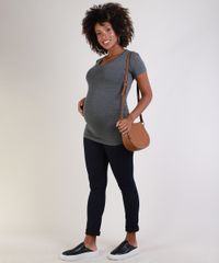Blusa-Feminina-Gestante-Longa-com-Franzidos-Manga-Curta-Decote-Redondo-Cinza-Mescla-Escuro-9956009-Cinza_Mescla_Escuro_3