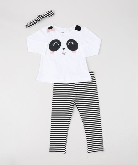 Conjunto-Infantil-de-Ursinho-Manga-longa---Calca-Legging-Listrada---Faixa-Para-Cabelo--Branco-9944846-Branco_1