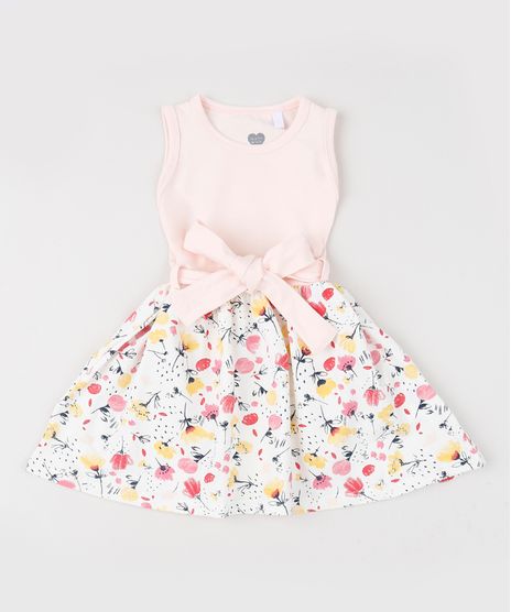 Vestido-Infantil-Estampado-Floral-com-Faixa-para-Amarrar-sem-Manga-Rosa-9947985-Rosa_1