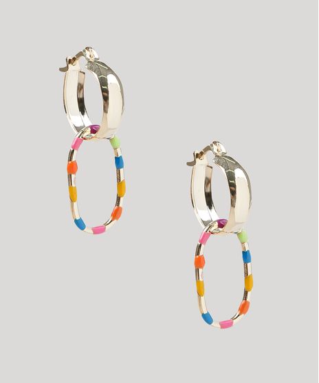 Brinco-Feminino-Folheado-de-Argola-com-bolinhas-colorida-Dourado-9957924-Dourado_1