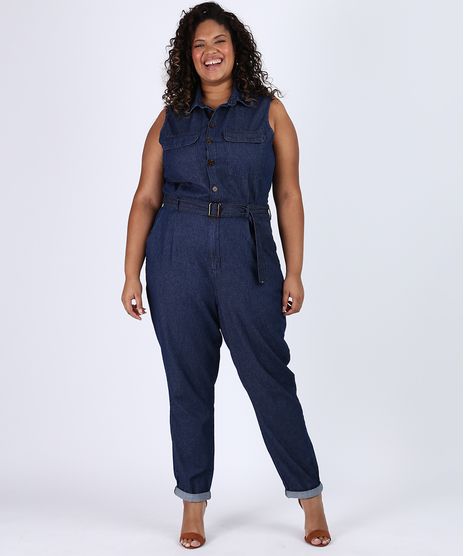Macacao-Jeans-Feminino-Plus-Size-com-Bolsos-e-Cinto-Sem-Manga-Azul-Escuro-9956111-Azul_Escuro_1