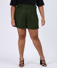 Bermuda-Feminina-Plus-Size-Cintura-Alta-Alfaiatada-com-Cinto-Verde-Militar-9956378-Verde_Militar_1