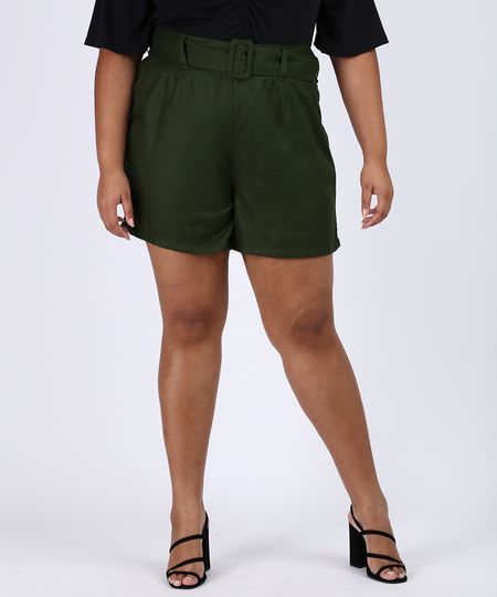 Bermuda-Feminina-Plus-Size-Cintura-Alta-Alfaiatada-com-Cinto-Verde-Militar-9956378-Verde_Militar_1