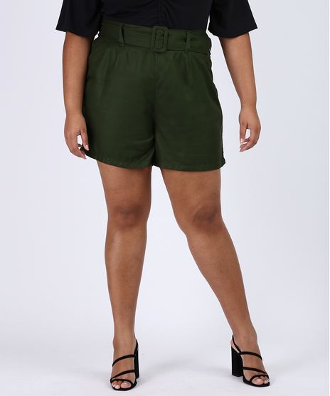 Bermuda-Feminina-Plus-Size-Cintura-Alta-Alfaiatada-com-Cinto-Verde-Militar-9956378-Verde_Militar_1