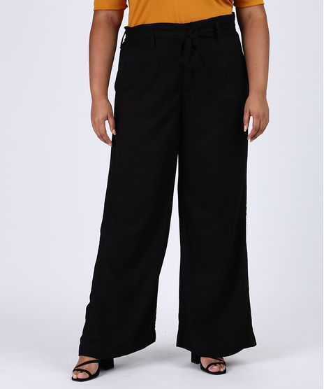 Calca-Feminina-Plus-Size-Pantalona-Cintura-Alta-com-Faixa-para-Amarrar-Preta-9956379-Preto_1