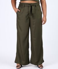 Calca-Feminina-Plus-Size-Pantalona-Cintura-Alta-com-Faixa-para-Amarrar-Verde-Militar-9956379-Verde_Militar_1