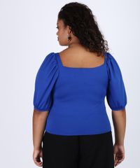 Blusa-Feminina-Plus-Size-Manga-Bufante-Decote-Reto-Azul-Royal-9957251-Azul_Royal_2