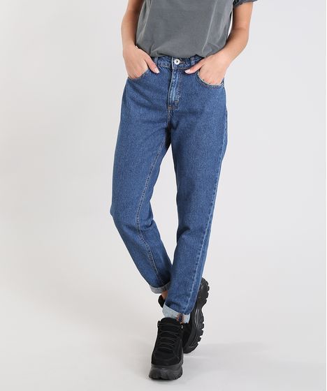 calça jeans feminina mom pants azul médio
