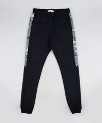Calca-de-Moletom-Juvenil-Jogger-com-Recorte-Lateral-Camuflado-Preta-9942949-Preto_1