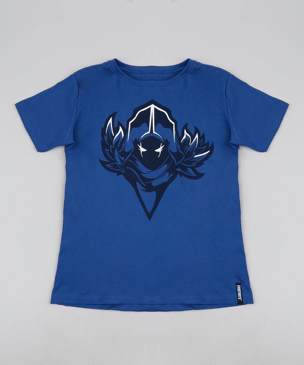 Camiseta Juvenil Corvo Fortnite Manga Curta Azul PP
