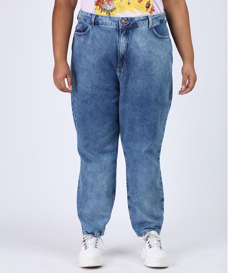 Calca-Jeans-Feminina-Plus-Size-Mom-Cintura-Alta-Marmorizada-Azul-Medio-9952778-Azul_Medio_1