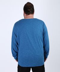 Camiseta-Masculina-Plus-Size-Basica-com-Bolso-Manga-Longa-Gola-Careca-Azul-9954909-Azul_2
