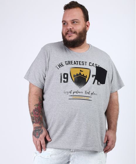 Camiseta-Masculina-Plus-Size-Brasao-Castelo-com-Bolso-Manga-Curta-Gola-Careca-Cinza-Mescla-9955105-Cinza_Mescla_1