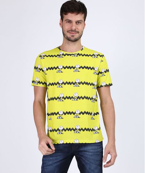 Camiseta-Masculina-Charlie-Brown-Snoopy-Estampada-Manga-Curta-Gola-Careca-Amarela-9950949-Amarelo_1