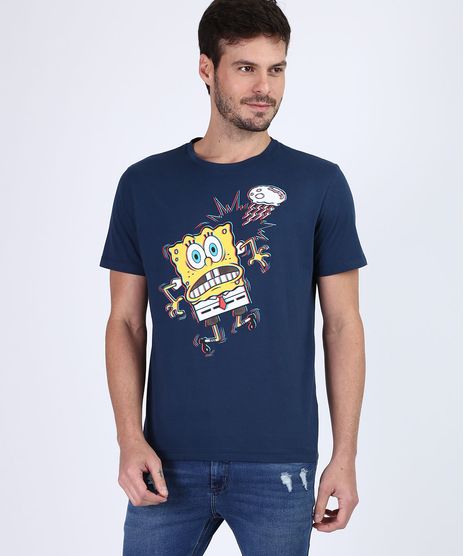 Camiseta-Masculina-Bob-Esponja-Manga-Curta-Gola-Careca-Azul-Marinho-9955432-Azul_Marinho_1