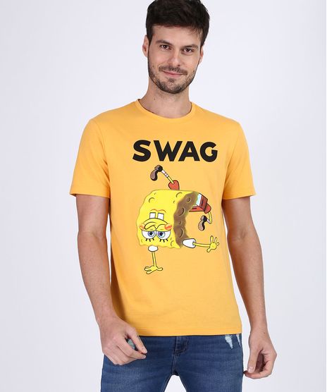 Camiseta-Masculina-Bob-Esponja-Manga-Curta-Gola-Careca-Amarela-9955441-Amarelo_1