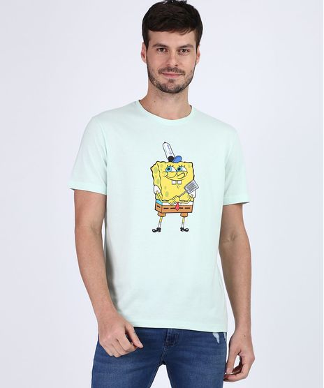 Camiseta-Masculina-Bob-Esponja-Manga-Curta-Gola-Careca-Verde-Claro-9955449-Verde_Claro_1