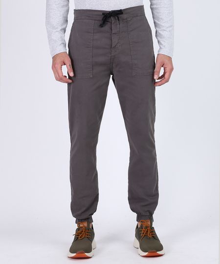 Calca-de-Sarja-Masculina-Jogger-com-Bolsos-e-Cordao-Para-Amarrar-Chumbo-9942087-Chumbo_1 Calca-de-Sarja-Masculina-Jogger-com-Bolsos-e-Cordao-Para-Amarrar-Chumbo-9942087-Chumbo_1