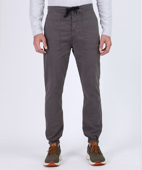 Calca-de-Sarja-Masculina-Jogger-com-Bolsos-e-Cordao-Para-Amarrar-Chumbo-9942087-Chumbo_1