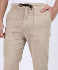 Calca-de-Sarja-Masculina-Jogger-com-Bolsos-e-Cordao-Para-Amarrar-Kaki-9942088-Kaki_4