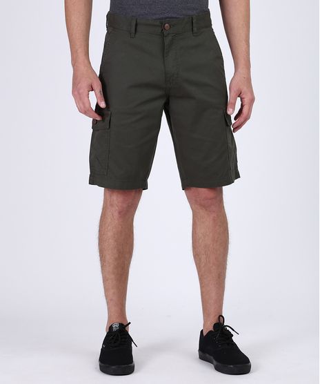Bermuda-em-Sarja-Masculina-Cargo-Com-Bolsos-Verde-Militar-9942746-Verde_Militar_1