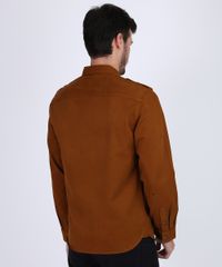 Camisa-de-Sarja-Masculina-Tradicional-com-Bolsos-Manga-Longa-Marrom-9942770-Marrom_2