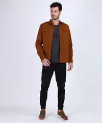 Camisa-de-Sarja-Masculina-Tradicional-com-Bolsos-Manga-Longa-Marrom-9942770-Marrom_3