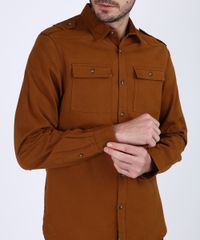 Camisa-de-Sarja-Masculina-Tradicional-com-Bolsos-Manga-Longa-Marrom-9942770-Marrom_4