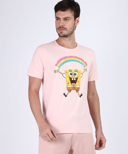Camiseta-Masculina-Bob-Esponja-Manga-Curta-Gola-Careca-Rosa-Claro-9955445-Rosa_Claro_1